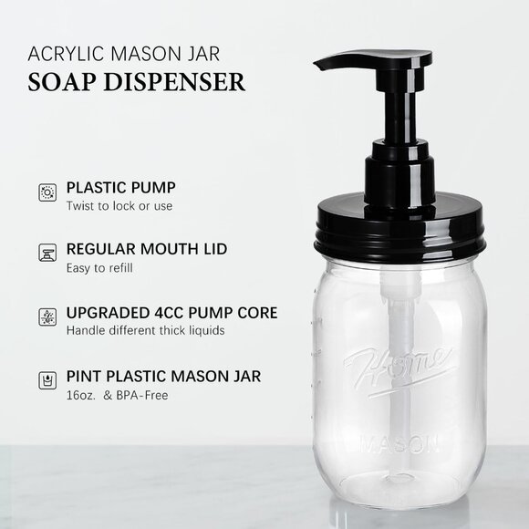 Mason Jar Soap Dispenser with Pump Lid16OZ Refillable Hand Soap Dispenser 2Pack - Picture 2 of 7